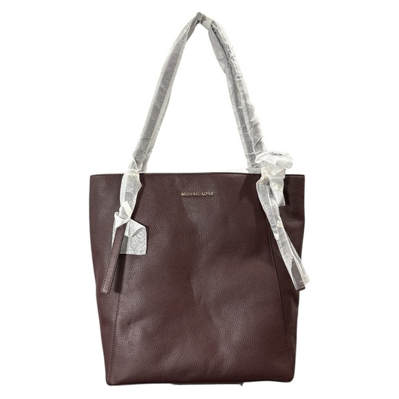 NWT Michael Kors Megan Large Pebbled Leather Tote Shoulder Bag Purse Barolo